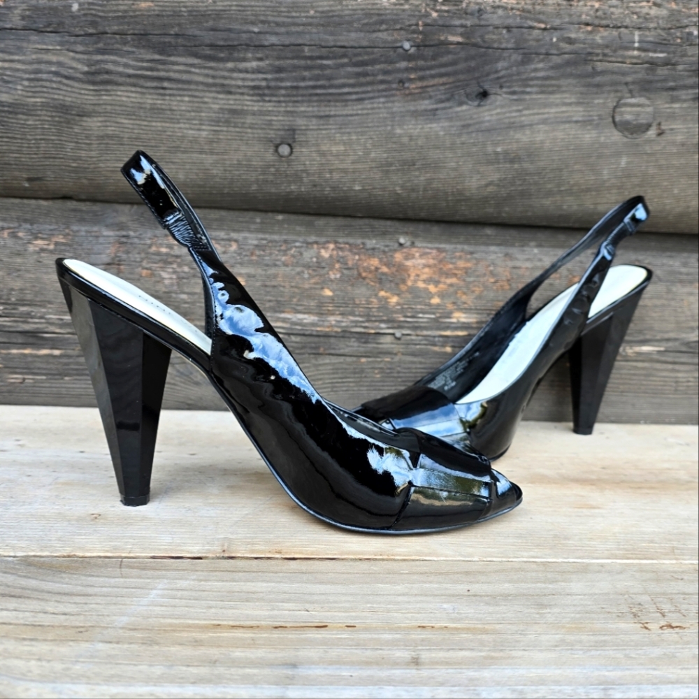 Nine West Patent Leather Black Open-Toe Slingback Heels - Picture 5 of 16